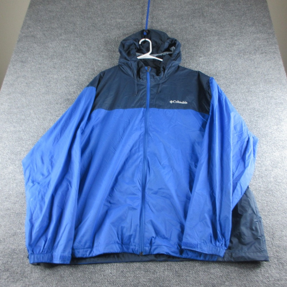 Columbia Jacket Womens 3XL Blue Nylon Hooded Windbreaker Full Zip Hiking Trail‎